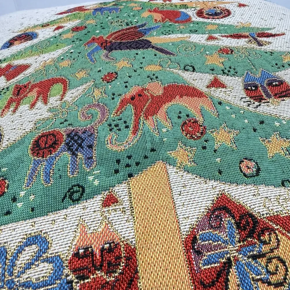 Vintage Laurel Burch Christmas Tree Pillow Holiday Folk Art 18x18 90s